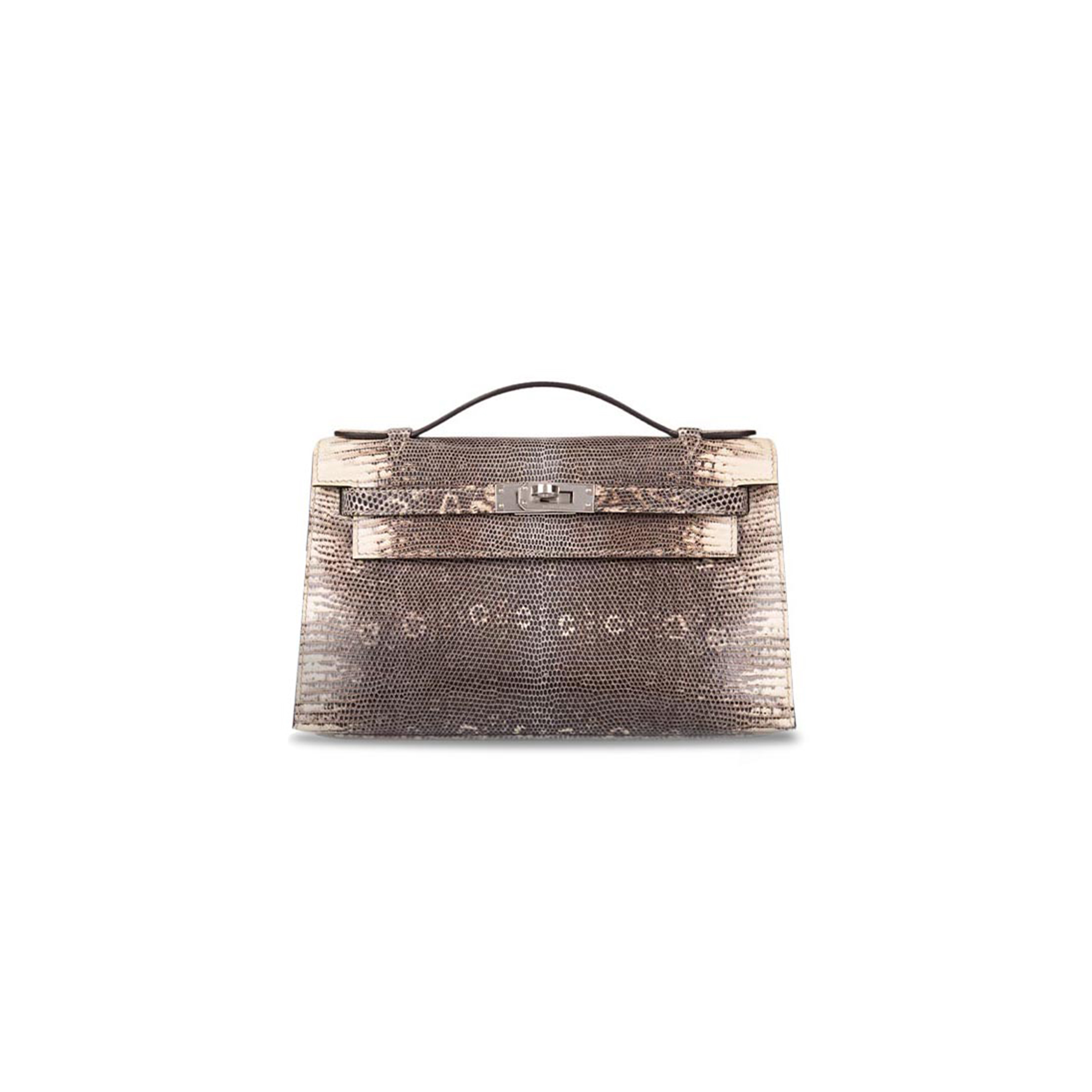 HERMÈS MASTER OMBRE MINI KELLY POCHETTE IN SHINY VARANUS SALVATOR LIZARD WITH PALLADIUM HARDWARE (22*14*7cm)